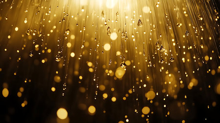 Black Background with falling golden sparkles glitter. Christmas Background for decoration festive designの写真素材