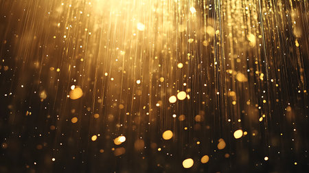 Black Background with falling golden sparkles glitter. Christmas Background for decoration festive designの写真素材