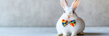 Isolated image of a white bunny rabbit with bow.の素材