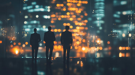 Multiethnic startup business team in modern night office interior.の写真素材