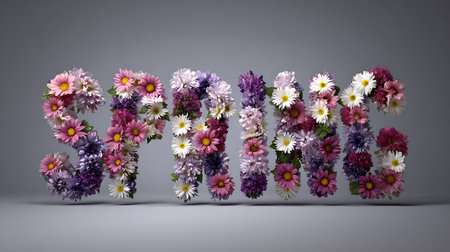 Spring text word lettering from flowers, bannerの素材