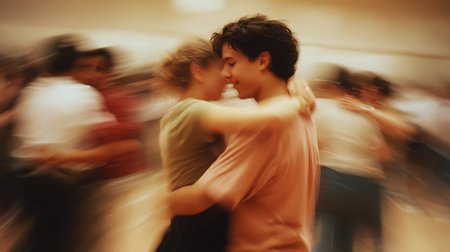 Portrait of teenagers studying of partner dance at dance schoolの素材