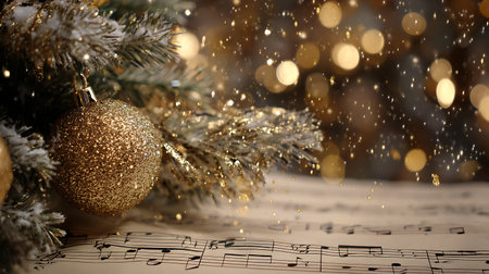 Poster holiday design . Christmas tree with notes floating aroundの素材