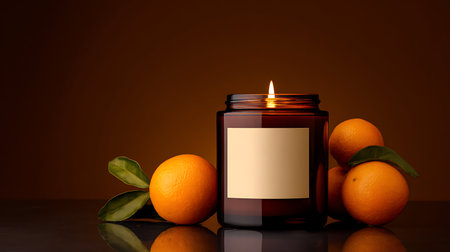 Stylish Christmas and New Year composition on dark background. Elegant trendy lifestyle photo. Festive holiday modern mock up concept with candle and orangesの素材
