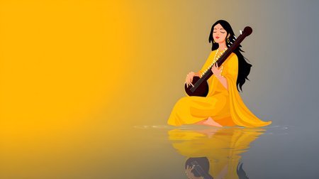 illustration of Goddess of Wisdom Saraswati for Vasant Panchami India festival backgroundの素材