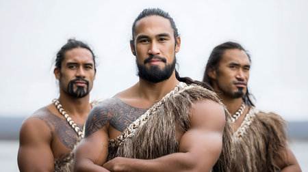 Maori warriors men on Waitangi Day, the national day of New Zealand, marks the anniversary of the 1840 Treaty of Waitangi.の素材