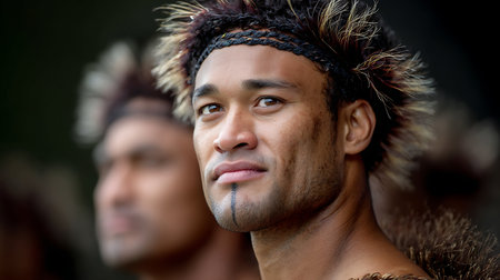 Maori warriors men on Waitangi Day, the national day of New Zealand, marks the anniversary of the 1840 Treaty of Waitangi.の素材