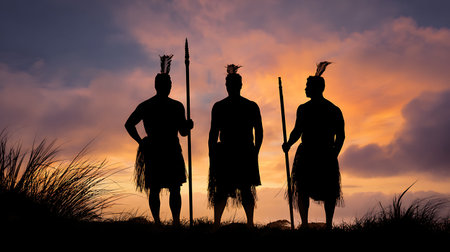 Group of Maori men standing. on Waitangi Day, the national day of New Zealand, marks the anniversary of the 1840 Treaty of Waitangi.の素材