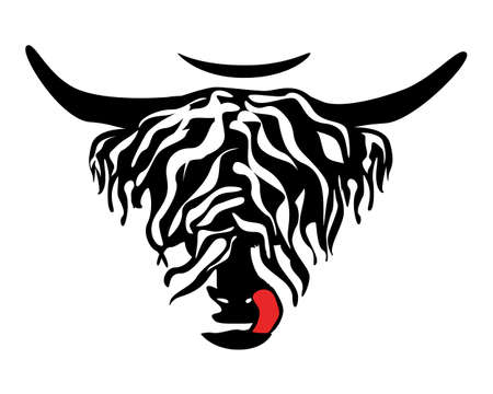 Highland cow and moon with red tongueのイラスト素材