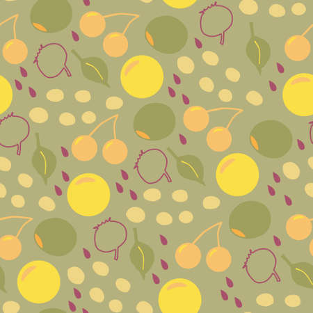 Cherries and olives seamless pattern in doodle styleのイラスト素材