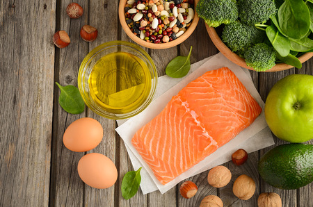 Selection of healthy products. Balanced diet concept.の写真素材