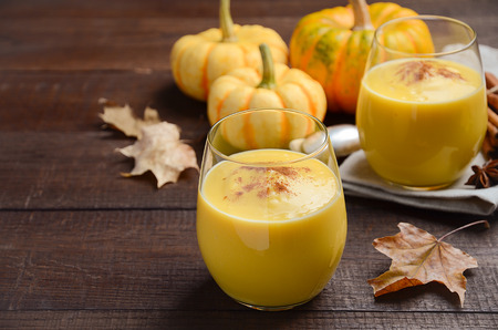 Pumpkin smoothie with spices, selective focus, copy spaceの写真素材