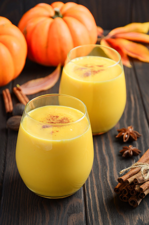 Pumpkin Smoothie with Spices Selective Focusの写真素材