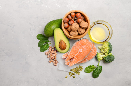 Selection of healthy food for heart, life concept, top view, flat lay, copy space.の写真素材