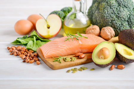 Selection of healthy products. Balanced diet concept.の写真素材