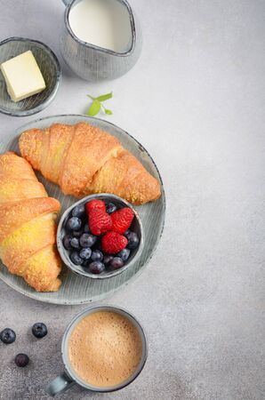 Fresh Croissants with berriesの写真素材