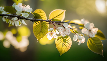 Beautiful blossoming sakura branch. Generative AI.の素材