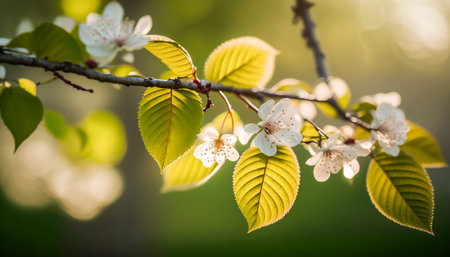 Beautiful blossoming sakura branch. Generative AI.の素材