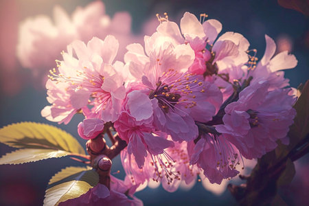 Beautiful blossoming sakura branch. Generative AI.の素材