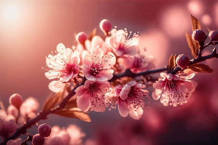 Beautiful blossoming sakura branch. Generative AI.の素材