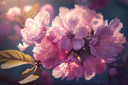 Beautiful blossoming sakura branch. Generative AI.の素材