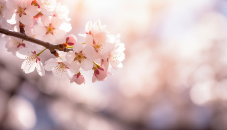 Spring background with beautiful blossoming Sakura branch. Generative AI.の素材