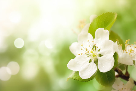 Spring background with beautiful blossoming Apple tree branch. Generative AI.の素材