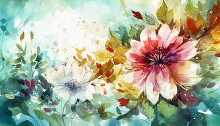 Abstract floral watercolor paint background. Generative AI.の素材