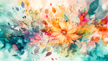 Abstract floral watercolor paint background. Generative AI.の素材