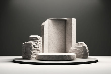 Concrete empty podium for your product presentation. Generative AI.の素材