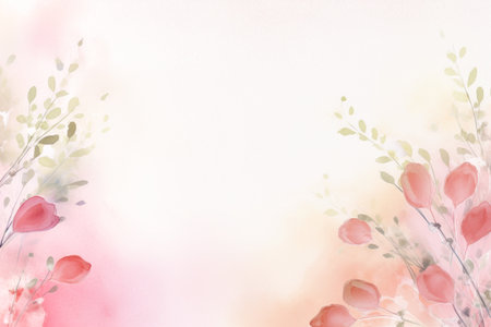Light pink paper texture background. Tiny petal flower painting in watercolor style. Generative AI.の素材