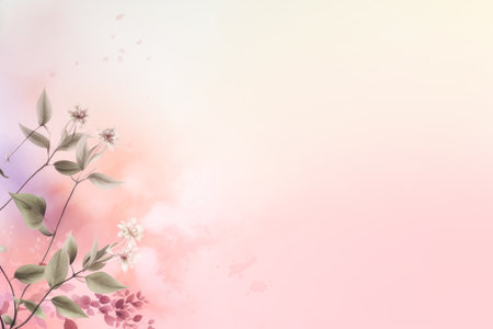 Light pink paper texture background. Tiny petal flower painting in watercolor style. Generative AI.の素材