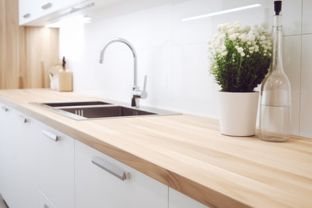Modern kitchen interior with copy space. Generative AI.の素材