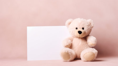 Cute teddy bear with blank sheet, empty mock up. Generative AI.の素材