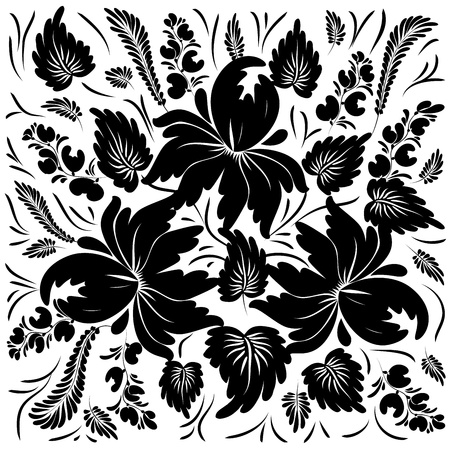 Black flowers on a white background - in the style of hand-paintedのイラスト素材