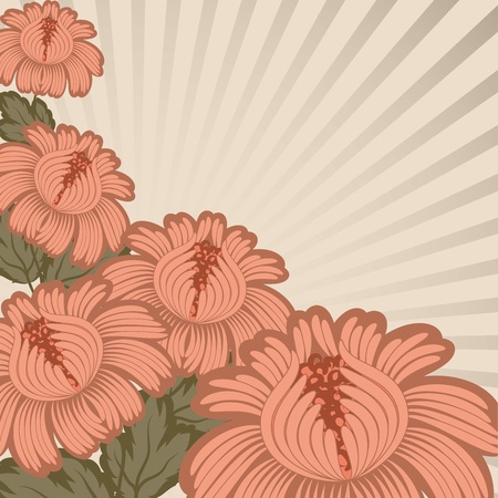 Flowers on a beige background. Floral design. In vintage style. Basic elements are grouped.のイラスト素材