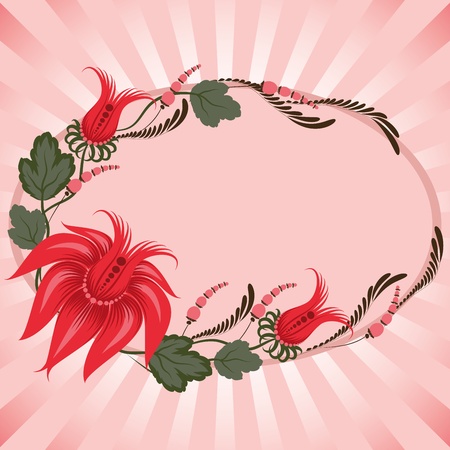 Red flowers on a beige background - in the style of hand-painted. Floral design. postcard. Basic elements are grouped.のイラスト素材