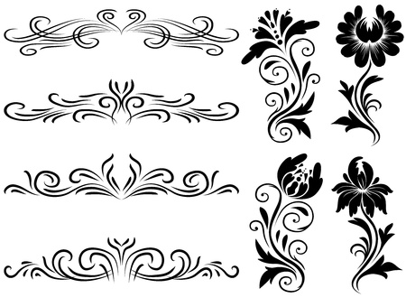 Horizontal elements decoration vector, floral graphic design elements vector. Basic elements are grouped.のイラスト素材