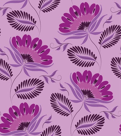 Flowers on a lilac background. Floral design, in vintage style. Seamless pattern.のイラスト素材