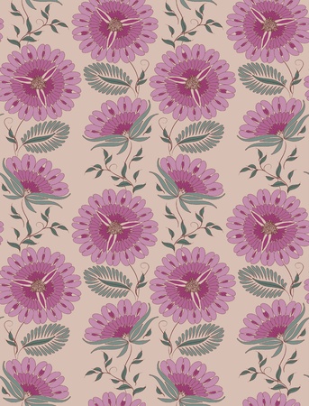 Flowers on a beige background. Floral design, in vintage style. Seamless pattern.のイラスト素材