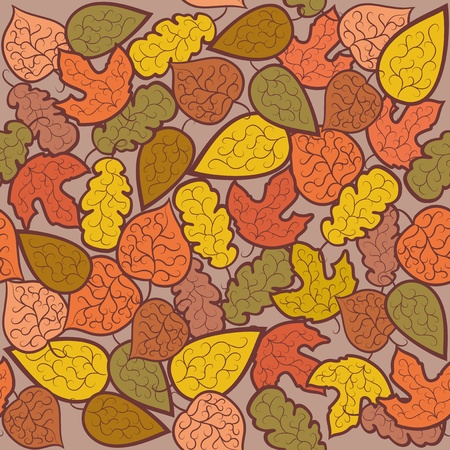 Abstract autumn background. Leaves on a brown background. Seamless pattern.のイラスト素材