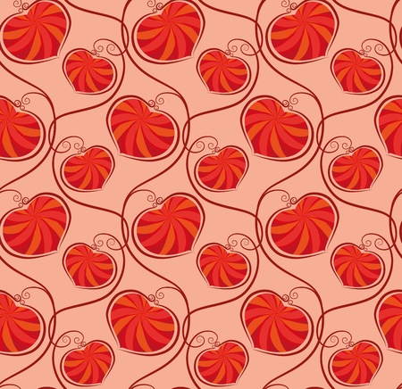 Seamless vector pattern. Red hearts on a beige backgroundのイラスト素材
