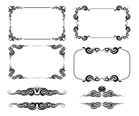 Vector set of decorative horizontal elements, border and frameのイラスト素材