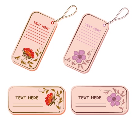 Vector set of tags and stickers with flowers のイラスト素材