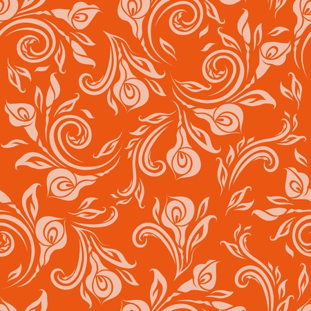 Seamless floral pattern  Beige flowers on orange background のイラスト素材