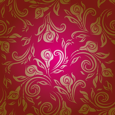Seamless floral pattern  Beige flowers on a red background  EPS10のイラスト素材