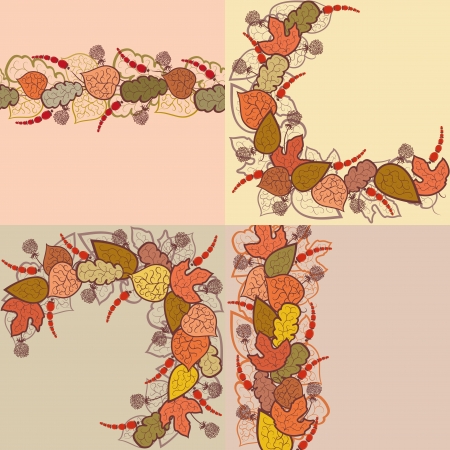 Set of 4 autumn background  Stylized autumn leaves and berries のイラスト素材