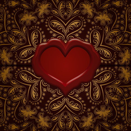 Template frame design for Valentine s Day card   Ornate love letter with wax seal  Ornamental floral backgroundのイラスト素材