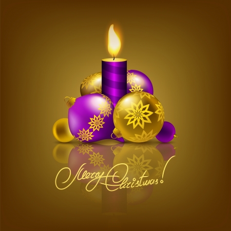 Festive background with Christmas balls, candle for greeting card, invitation. Vector illustration. EPS10.のイラスト素材