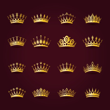 Set of decorative victorian gold crowns for design. In vintage style.  のイラスト素材